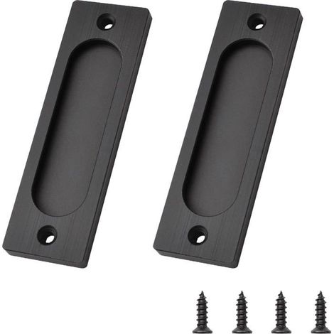 2 Poignées Coulissantes Rectangulaires 100mm pour Porte de Grange, Alliage Aluminium avec Vis de Fixation (1/5)