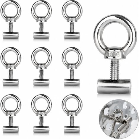 10Pcs Anneau de Levage M4, Boulon à Œil Acier Inoxydable 304, Anneau à Visser, Piton à Œil avec Filetage Mâle pour Caravanes, Camping Fixation et Suspension Intérieure (1/5)