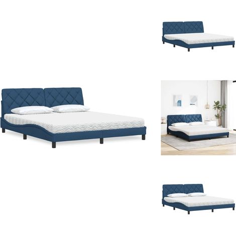 Lit avec matelas bleu 180x200 cm tissu - Lit - Lits - Meuble De Chambre À Coucher - Sommier (1/5)