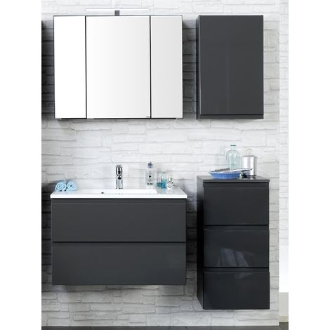 Badmöbel Set COMO-03, 4-teilig Hochglanz grau, 80cm Waschtisch (1/5)