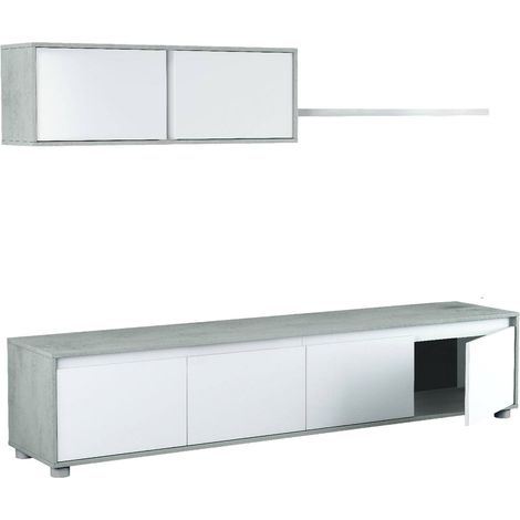 Dmora - Einbaufertige Wand Dmatej, TV-Ständer für Wohnzimmer, Zusammensetzung des Wohnzimmersets, Wohnzimmergarnitur mit Schrankwand, 200x41h43 cm, Weiß und Zement (1/5)