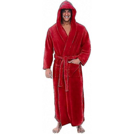 Langer Herrenbademantel mit Kapuze, weicher Frottee-Fleece für Zuhause, Spa, Hotel, Resort, warmer Komfort-Badekimono (1/5)