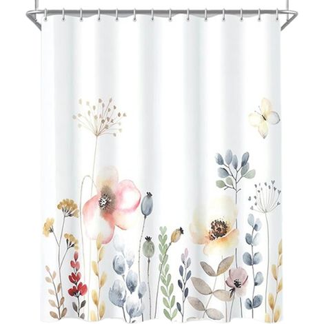 Anti-mold shower curtain – 180×180 cm – waterproof polyester – machine washable at 30°C – 12 plastic hooks included (1/5)