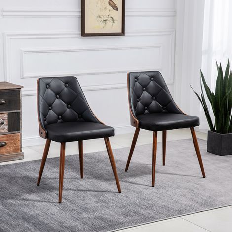 Set de 2 Sillas de Comedor Modernas con Asiento Tapizado en Cuero Sintético y Patas de Acero 50,5x59x82 cm Negro (1/5)