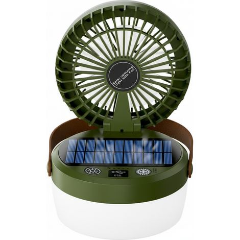 Filiyano – Lampe-ventilateur solaire de camping, lanterne-ventilateur pliable et rechargeable, portable pour la randonnée, le camping et l'utilisation (1/3)