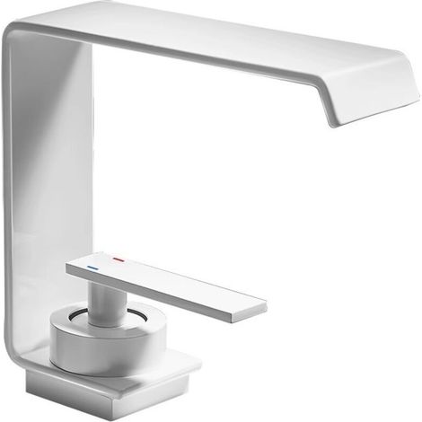 Robinet mitigeur moderne et élégant à trou unique , eau chaude et eau froide , adapté au lavabo de la salle de bain , blanc (1/4)