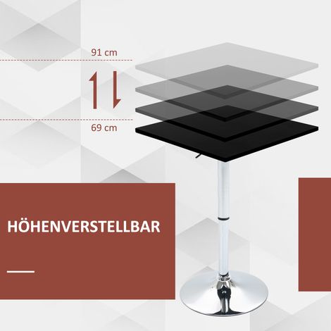 Table de bar ajustable en hauteur, pivotante 360°, pieds anti-rayures, base métal stable, noir/argent