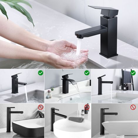 Robinet Salle Bain Noir acier inoxidable avec Poignée Carrée Mitigeur lavabo Eau Froide Chaude Disponible Robinetterie Lave Mains Démontable