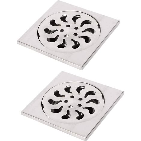 Lot de 2 siphons de sol en acier inoxydable, grille de douche carrée avec filtre et récupérateur de cheveux pour salle de bain, 90 x 90 x 30 mm