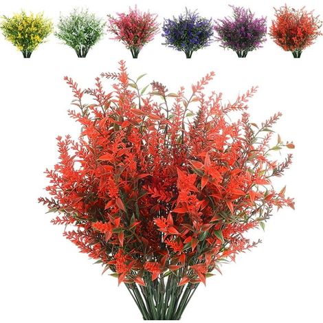Lavande artificielle d'extérieur, fleurs artificielles résistantes aux UV, décoration pour plantes en pot, 6 bouquets rouges-AquaForge (1/4)