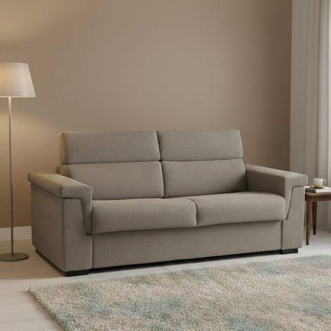 Sofá Cama 3 Plazas Benedetto, Desenfundable, con Cubre, Hecho en Italia, Lavable, 225x95 cm Gris Paloma (1/5)