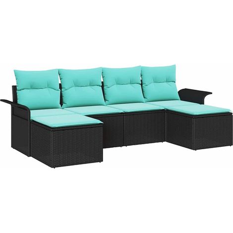 Gartensofa-set mit Kissen 6 pcs Schwarz Poly-Rattan vidaXL