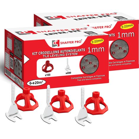 Kit croisillons autonivelants à visser LEVEL FIT 1 mm – 600 pcs – Pose carrelage 2 à 22 mm – 400 croisillons + 200 cadrans – SHAFFER PRO (1/4)