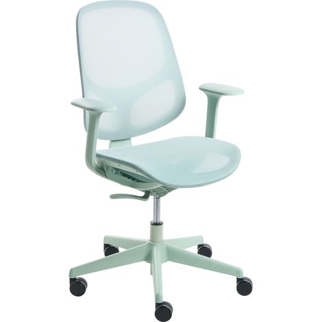 Sedia da ufficio in rete imbottita con base girevole braccioli e altezza regolabile verde Aeri