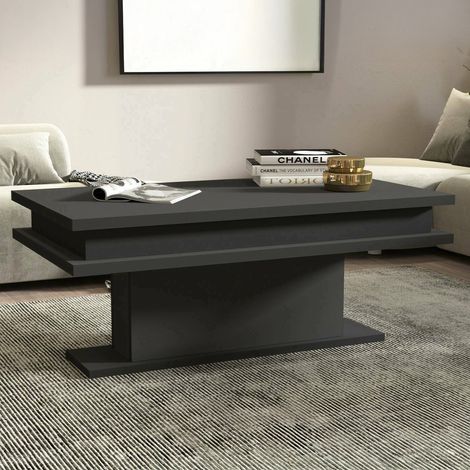 Dmora - Couchtisch Leon, Wohnzimmer-Couchtisch, niedriges Aufbewahrungselement, Couchtisch, 100x55x42 cm, Anthrazit (1/4)