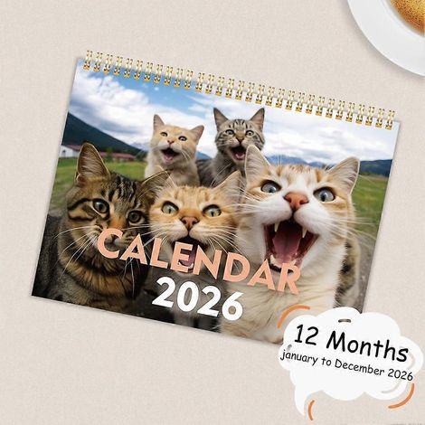 Katzenliebhaber-Kalender 2026: Niedlicher, lustiger Monatskalender mit Kätzchenmotiv, strapazierfähiges Papier, ideal als Tischdekoration oder zum Aufhängen im Wohnzimmer. (1/5)
