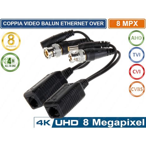 COPPIA TRASMETTITORI VIDEO BALUN ETHERNET ALIMENTAZIONE 8MP 4 IN 1 AHD TVI CVI CVB  PER CCTV VIDEOSORVEGLIANZA (1/2)