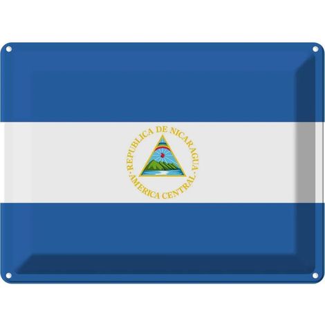 Plaque métallique 30x40 cm Drapeau du Nicaragua, armoiries (1/5)