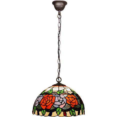 Lampe à suspension avec chaîne et abat-jour Tiffany diamètre 30 cm Série Rosy