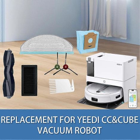 Accessoires de rechange pour aspirateur robot Yeedi Cube/Yeedi CC : brosse latérale principale, filtre HEPA, lingette de nettoyage, sac à poussière () (1/5)