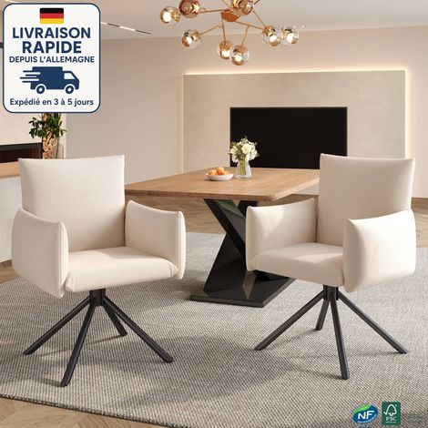 MODFU - Set di 2 sedie da pranzo beige, poltrona imbottita, girevole a 360°, adatta per soggiorno camera da letto, lino (1/5)