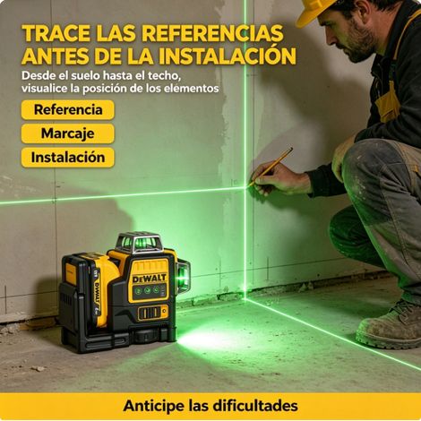 DEWALT DW089LG Nivel Láser Autonivelante IP65 Verde 3x360 Kit Completo Batería 12V y Cargador (1/4)