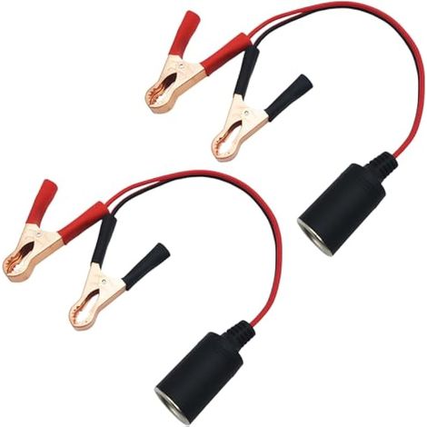 12V 24V Adaptateur Allume Cigare, Câble d'extension de pinces crocodiles pour allume-cigare de voiture, pour batterie de voiture (2pcs) (1/4)