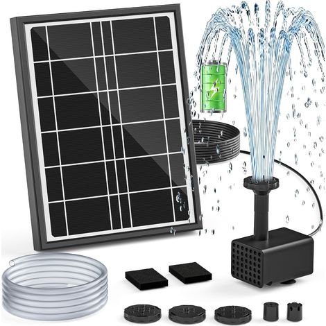 Pompe Fontaine Solaire Bain d’Oiseaux 4W Batterie 2000mAh intégrée 5 Modes de Jet Tuyau PVC 1,22m pour Jardin (1/5)