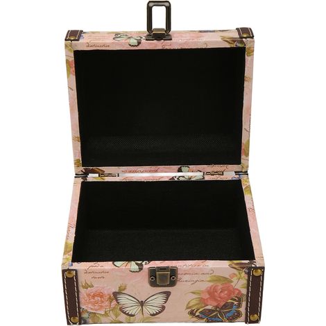 Boîte à Bijoux Féminine en Bois avec Décoration Papillon Rose - Coffret de Rangement Vintage Élégant (1/5)