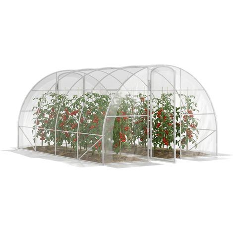 Serre de jardin tunnel 4 x 3 x 2 m 12 m² avec 2 portes à charnières bâche en PE 150 g/m² pour Légumes Plantes Fleurs
