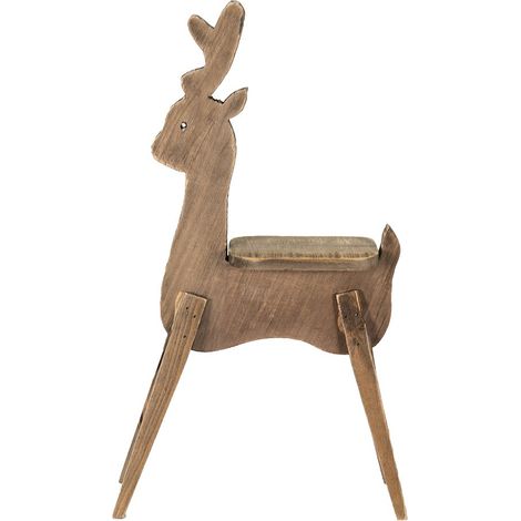 Porte-plante en bois marron en forme de renne et sellette décorative pour fleurs 69 cm - PANGIVO (1/5)