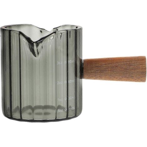 Tasses à expresso, verre doseur à double bec verseur avec poignée en bois et ouverture en V, pichet à lait transparent (1/4)