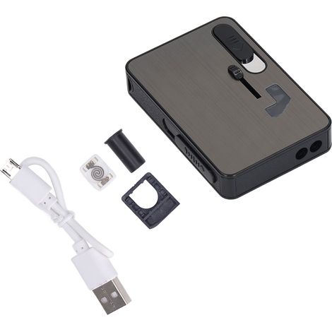 Étui à cigarettes avec allumeur USB rechargeable, fil d'allumage remplaçable et porte-cigarettes noir (1/5)