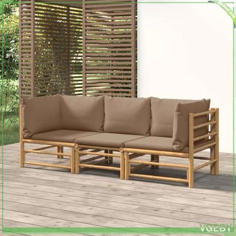 Salon de jardin en bambou - FAFEICY - 3155119 - 3 pièces - Modulaire - Coussins taupe (1/5)