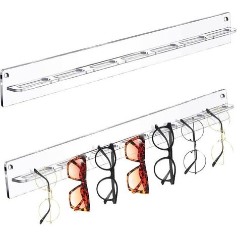 [NUNCA USADO]Soporte acrílico de 2 piezas para gafas, almacenamiento de gafas de sol, organizador de gafas, soporte para gafas de 7 ranuras (1/4)