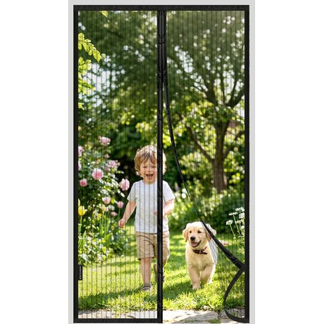 Moustiquaire Porte-Fenêtre Aimantée 140x210cm Maillage Ultra Fin Fermeture Magnétique Rideau Moustiquaire Anti Mouches Filet Moustiques pour Porte Terrasse Balcon avec Ruban Adhésif, Noir (1/5)
