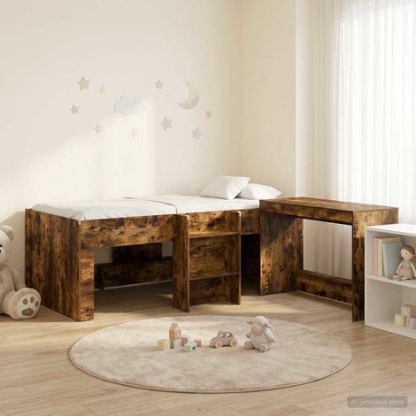 vidaXL Struttura del Letto con Scrivania 2 pz Rovere Fumo (1/5)