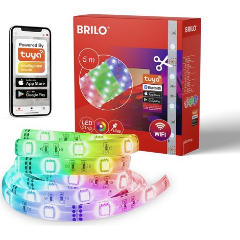 Briloner Leuchten USB SMART - LED Bänder - 2309150 - Musiksensor - Sprachsteuerung - Kürzbar - Selbstklebend - 500 x 10 cm (LxB)