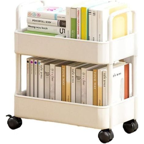 ALOVEZ 2-stöckiger Aufbewahrungswagen, Mehrzweck-Organizerwagen mit Rollen, Ablage für Küche, Bad, Waschküche, Büro, Weiß (1/4)