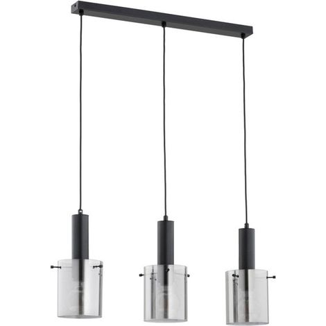 Alfa Celia Modern Black Pendant Light 3x E27, 3-Light Linear Ceiling Lamp with Chrome Glass Shades, Dimmable, 73cm Length, 90cm Drop for Kitchen Dining