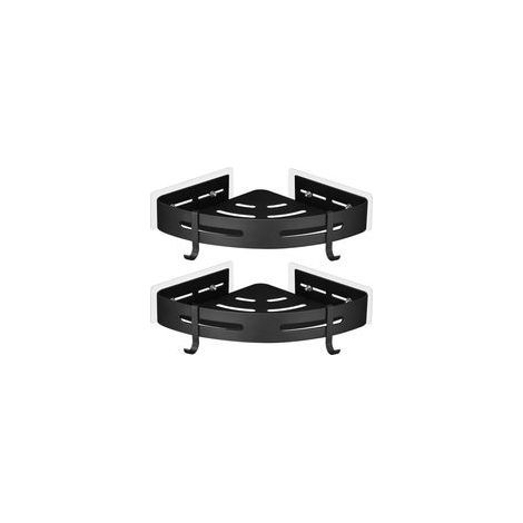 Étagère d'Angle Douche Sans Perçage, Métal avec 2 Crochets Rangement Salle de Bain (Noir) (1/5)