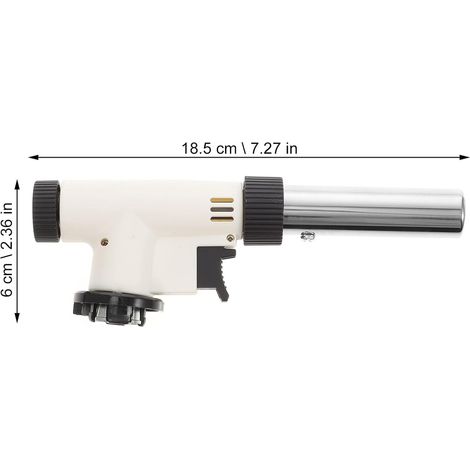 Soplete de gas portátil ajustable con llama resistente al viento para dorar postres y cocinar al aire libre. Soplete de alto rendimiento (blanco). (1/4)