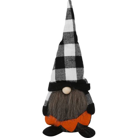 Poupée peluche décorative sans visage pour Halloween, chapeau à carreaux, pour table à manger, canapé, étagère ou lit (1/5)