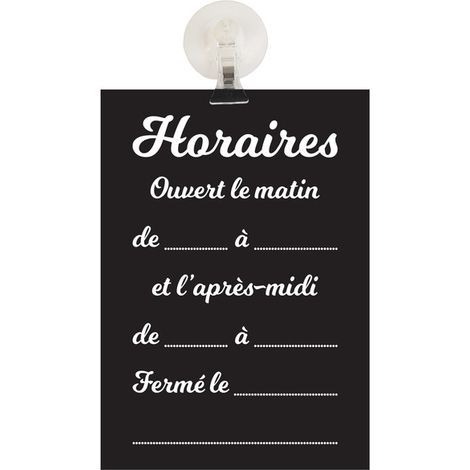 Panneau PVC "HORAIRES" fond noir mat format A5 avec fixation ventouse (1/5)