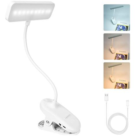 Lampe de Lecture Rechargeable LED 3 Couleurs, Luminosité Réglable, Protection des Yeux, Lampe Flexible (1/3)