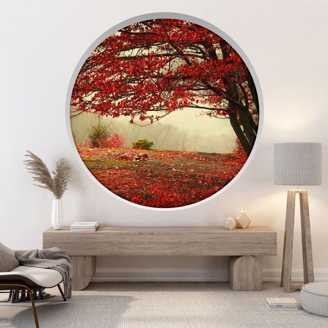 Stickers Trompe l'oeil Arche ronde - Arbre rouge - Diamètre 30 cm (1/4)