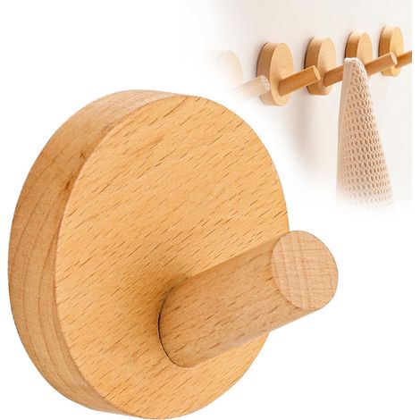 Crochets Muraux en Bois, Patere Murales Bois, Crochet Mura Boi, Crochets Ronds en Boi Sans Perçage, pour les Couloirs, les Armoires, les Chambres et les Salles de Bain (1/5)