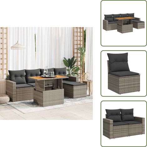 6-tlg. Garten-Sofagarnitur mit Kissen Grau Poly Rattan - Garten Sofagarnitur - Garten Sofagarnituren - Outdoor Sofagarnitur - Sofagarnitur Terrasse (1/5)