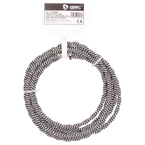 Cable textil 2,5M (2x0.75mm) trenzado Negro/Blanco