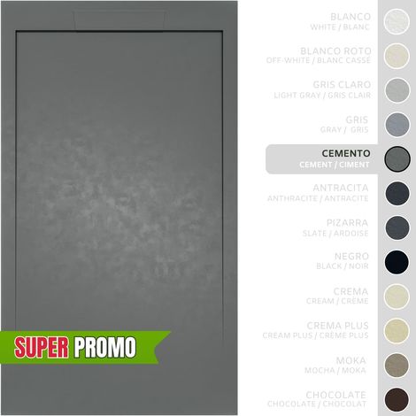 SOULBATH Plato de Ducha Extraplano Antideslizante – Resina Gel Coat - Textura Liso/Piedra – GRIS CEMENTO - 160X70 - Extraplano 3cm - Incluye Válvula desagüe y Rejilla integrada mismo color (1/5)